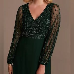 NEW WITH TAGS Oleh Casini Beaded Chiffon A-Line Dress with Illusion Sleeves